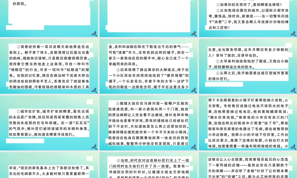 九年级语文上册 专题八 文学类文本阅读作业课件 新人教版 课件