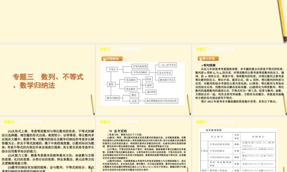 数列、不等式 数学归纳法 理 人教大纲版 课件