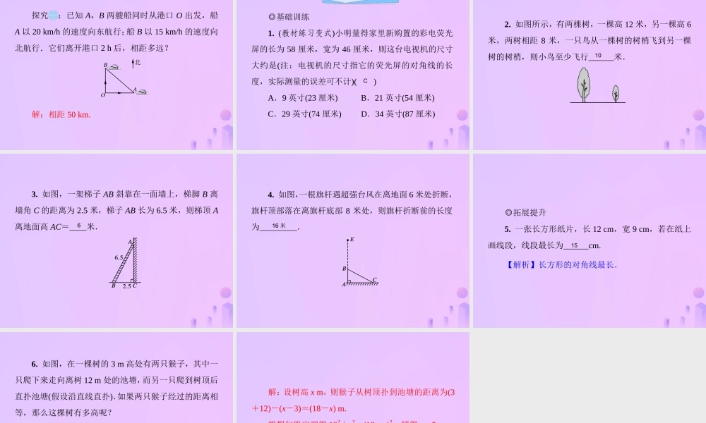 八年级数学上册 第一章 勾股定理 1.1 探索勾股定理 第2课时 勾股定理的验证及简单应用习题课件 (新版)北师大版 课件