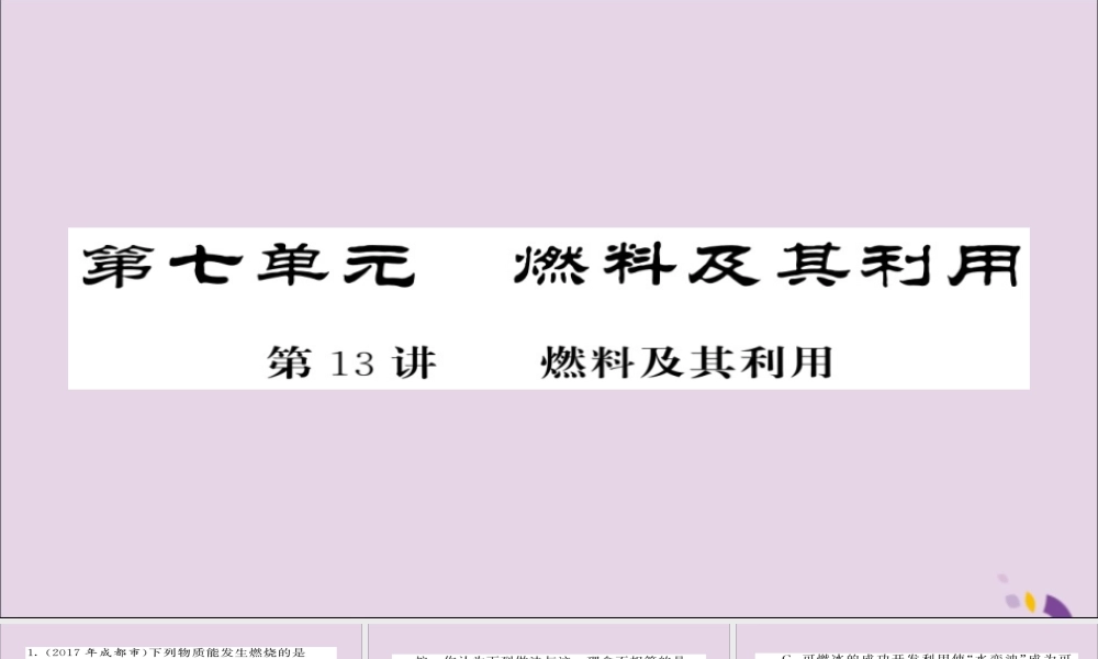 中考化学总复习 第一轮复习 系统梳理 夯基固本 第13讲 燃料及其应用练习课件