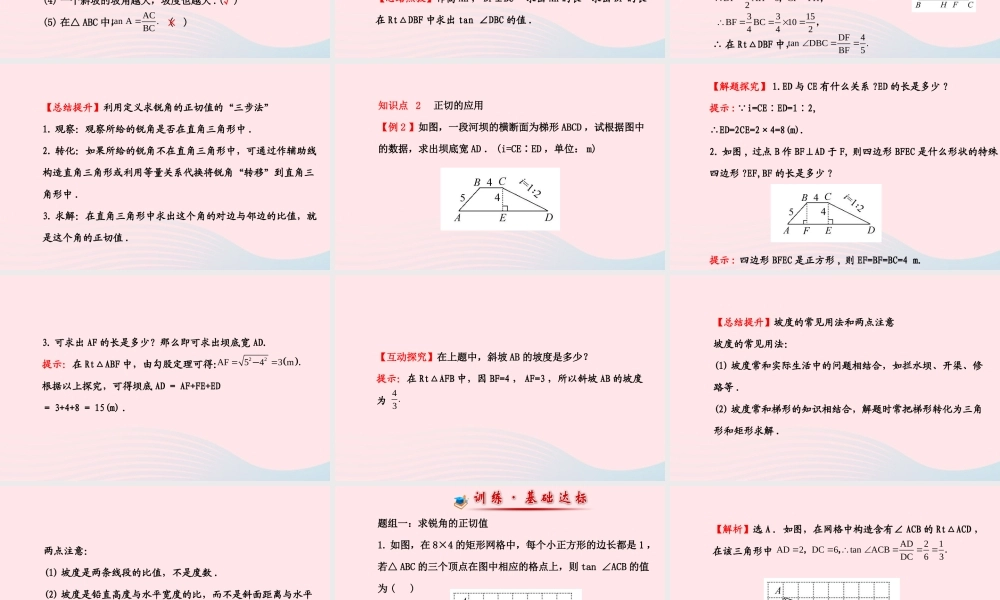 九年级数学下册 第一章直角三角形的边角关系 1 从梯子的倾斜程度谈起第1课时习题课件 北师大版 课件