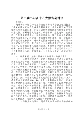 团市委书记在十八大报告会讲话