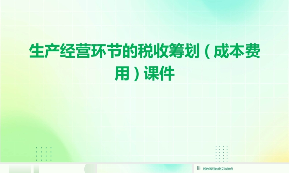 生产经营环节的税收筹划(成本费用)课件