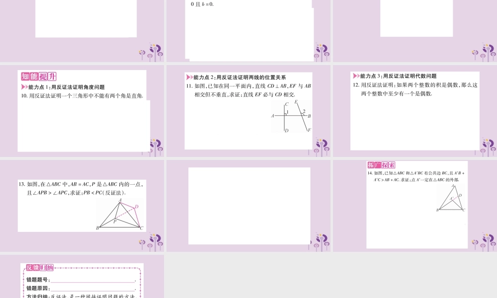 八年级数学上册 第14章 勾股定理 14.1 勾股定理 14.1.3 反证法作业课件 (新版)华东师大版 课件