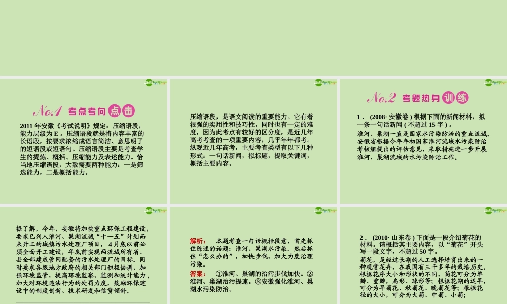 安徽省高三语文一轮复习 第二编 第一部分 专题八 压缩语段课件