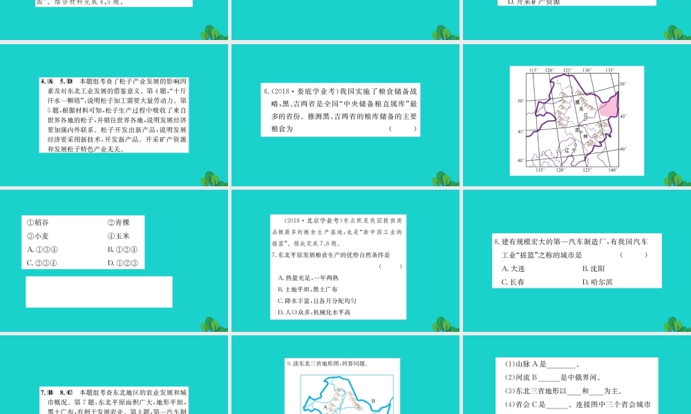 八年级地理下册 第六章 第二节 白山黑水 东北三省习题课件(新版)新人教版 课件
