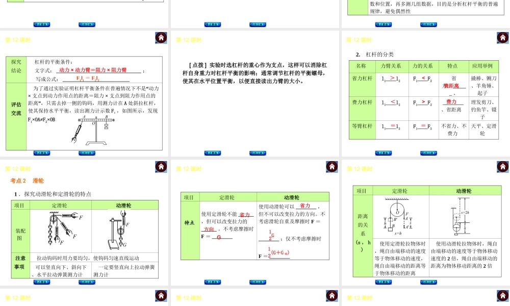 【最新—中考必备】(安徽专版)2014中考复习方案课件(皖考解读+考点聚焦+皖考探究)：第12课时_简单机械