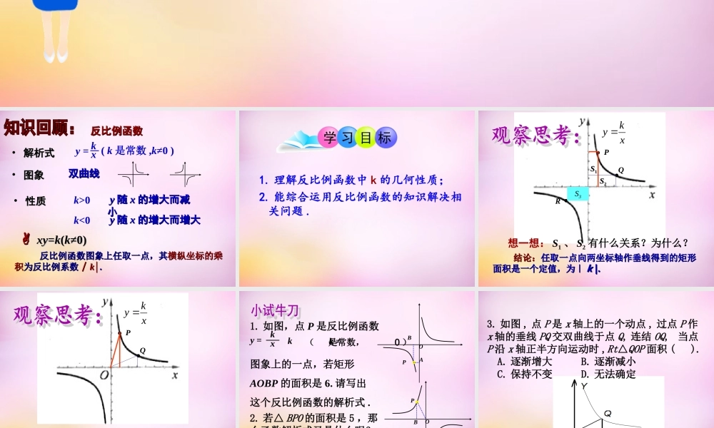 九年级数学下册 52 反比例函数(第3课时)课件 (新版)青岛版 课件