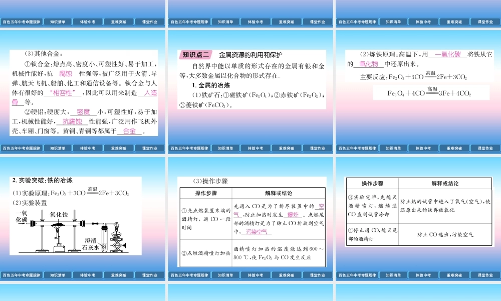 中考化学复习 第1编 教材知识梳理篇 第8单元 金属和金属材料 第2讲 金属资源的利用和保护(精讲)课件