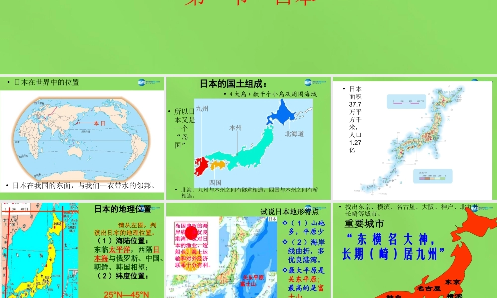 中学七年级地理下册(7.1 日本)课件 (新版)新人教版 课件