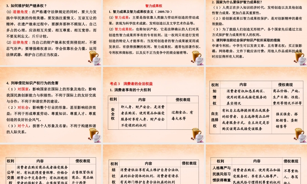 中考政治 第一篇 考点研究 第二部分 我与他人和集体 第三单元 课时2 我们的文化、经济权利课件