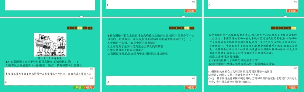 九年级政治全册 第一单元 认识国情 了解制度 11 初级阶段的社会主义(第1课时)习题课件 粤教版 课件