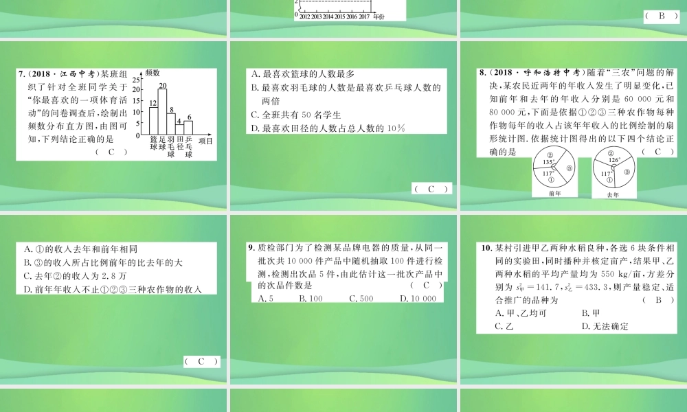 中考数学复习 第8章 统计与概率阶段测评(八)统计与概率(精练)课件