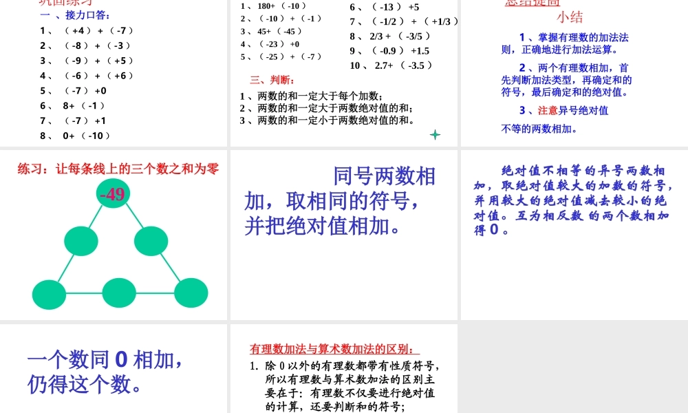 七年级数学有理数的加法课件 苏教版 课件