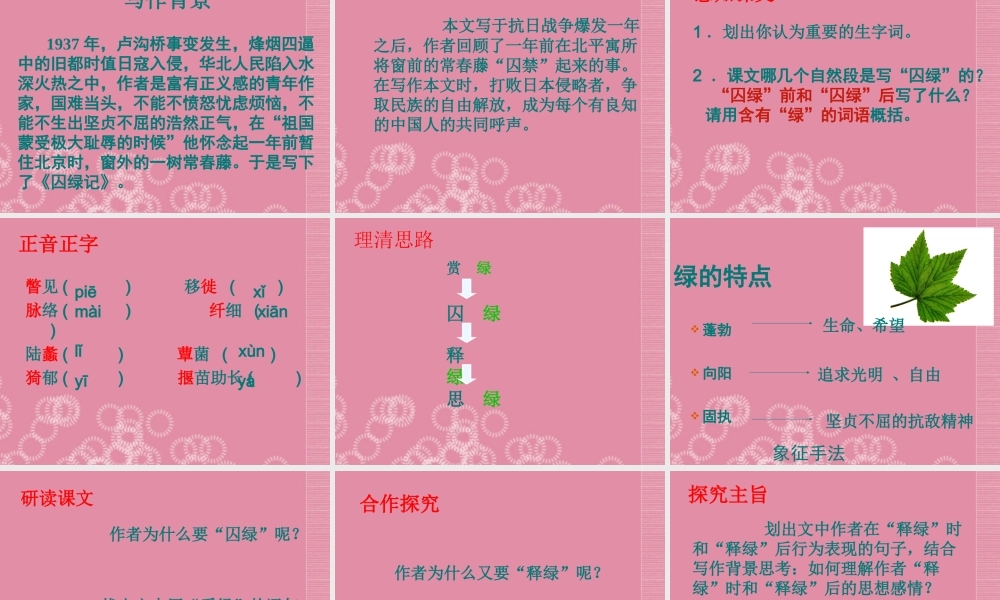 九年级语文上册(新囚绿记)课件 苏教版 课件