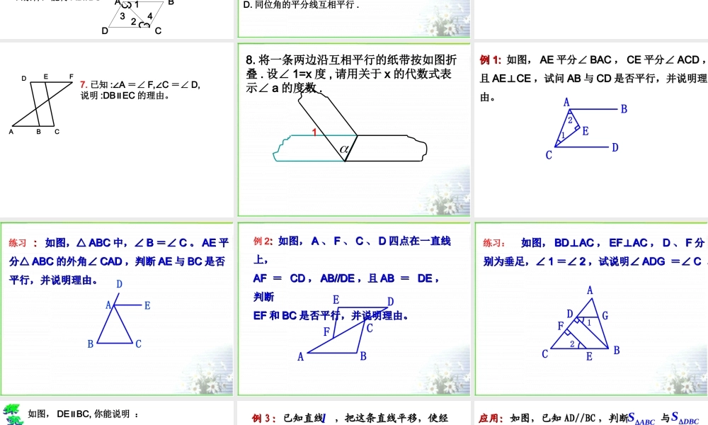 八年级数学第一章平行线总复习课件 浙教版 课件