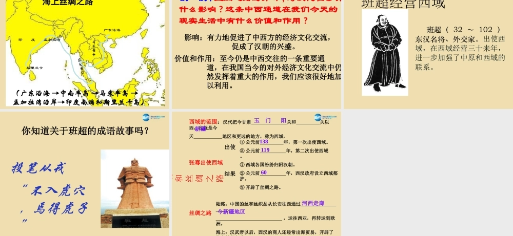 中考历史(汉通西域和丝绸之路)复习课件2 课件