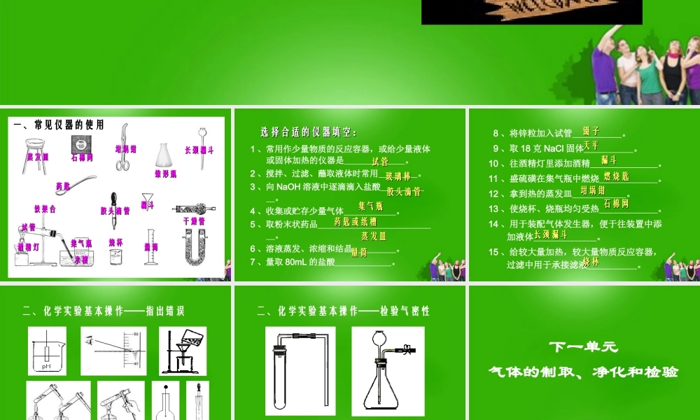 初中化学 实验复习专题课件 鲁教版 课件