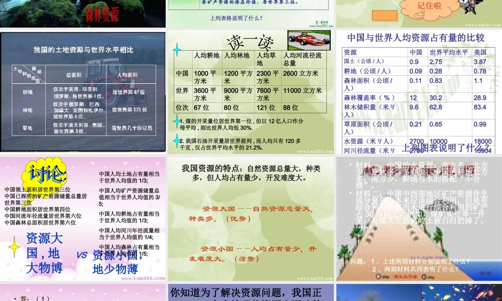 九年级政治我国的资源和环境问题 课件