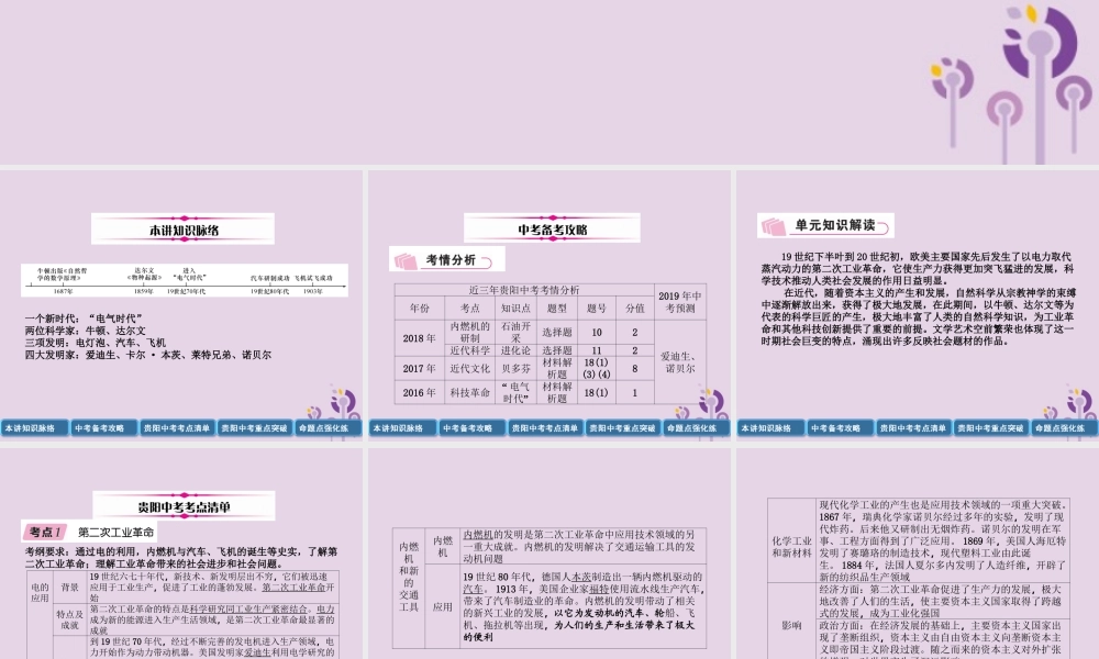 中考历史总复习 第一编 教材知识速查篇 模块三 世界近代史 第19讲 第二次工业革命和近代科学文化(精讲)课件