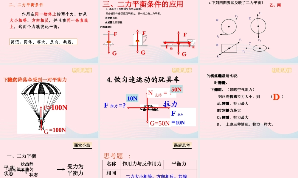 八年级物理下册 8.2二力平衡课件 (新版)新人教版 课件