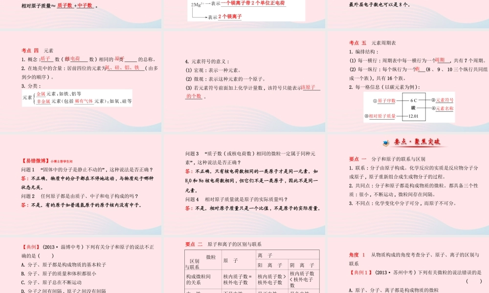 中考化学全程复习 第三单元 物质构成的奥秘课件 新人教版 课件