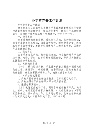 小学营养餐工作计划
