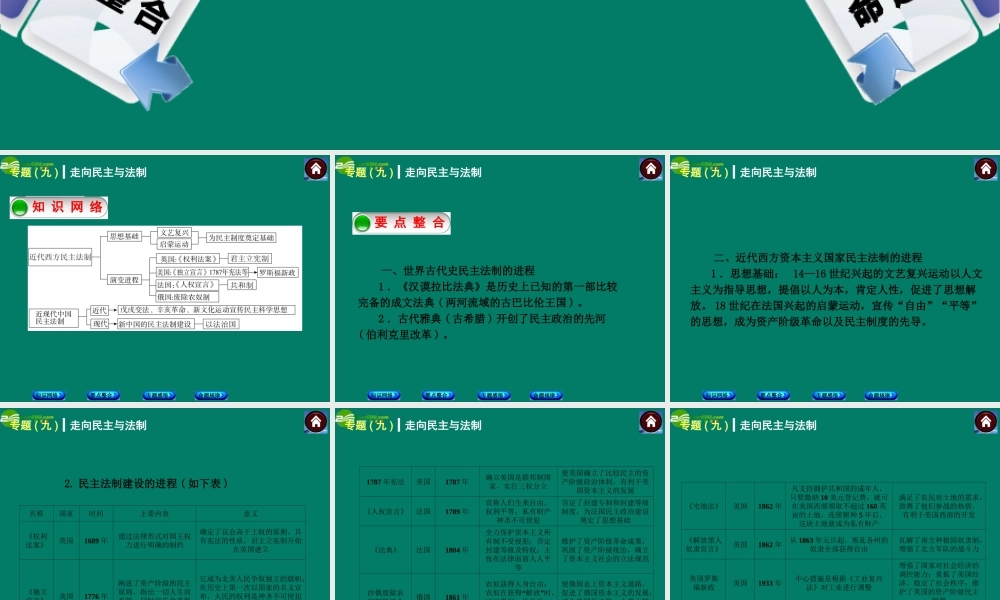 中考历史总复习 专题九 走向民主与法制课件 岳麓版 课件