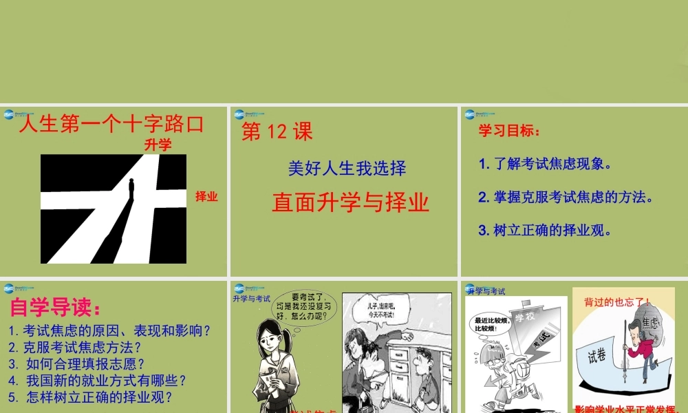 九年级政治全册 第十二课 第一框 直面升学与择业课件 鲁教版 课件