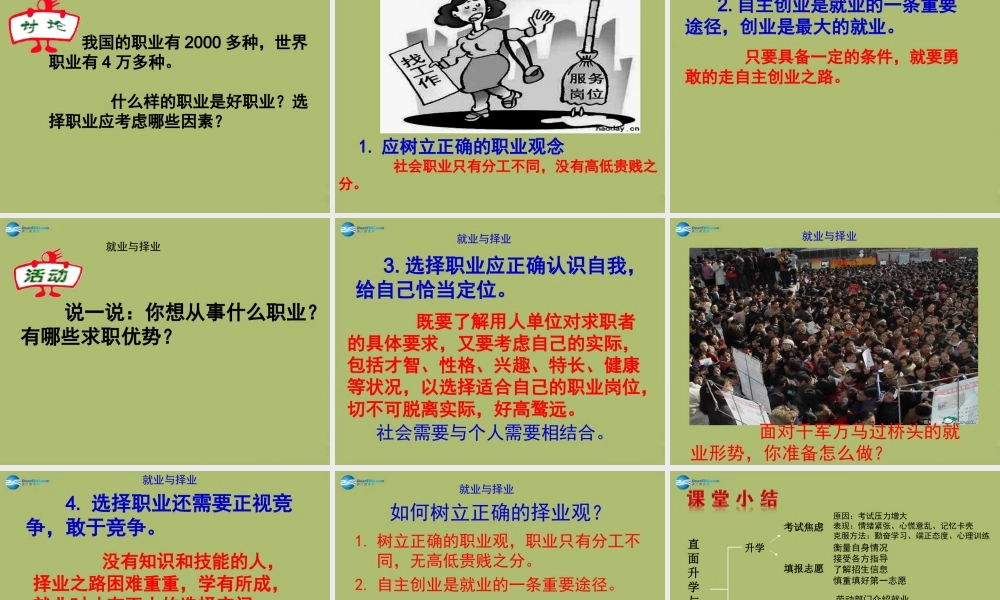 九年级政治全册 第十二课 第一框 直面升学与择业课件 鲁教版 课件