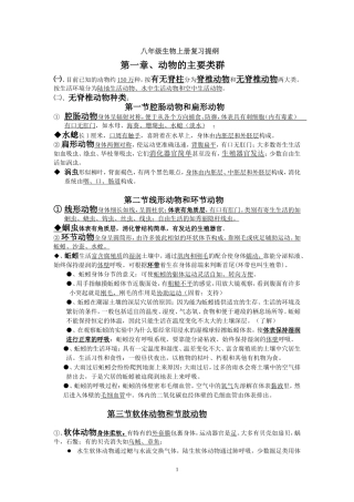 人教版八年级上册生物复习提纲