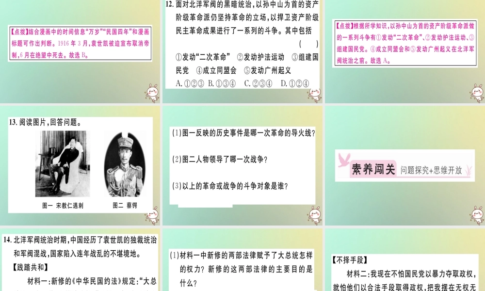 八年级历史上册 第三单元 资产阶级民主革命与中华民国的建立 第11课 北洋政府的黑暗统治(基础达标能力提升素养闯关)习题课件 新人教版 课件