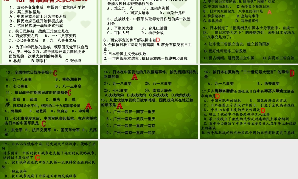 八年级历史上册(第四单元 中华民族的抗日战争)复习课件 新人教版 课件