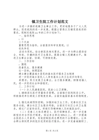 镇卫生院工作计划范文