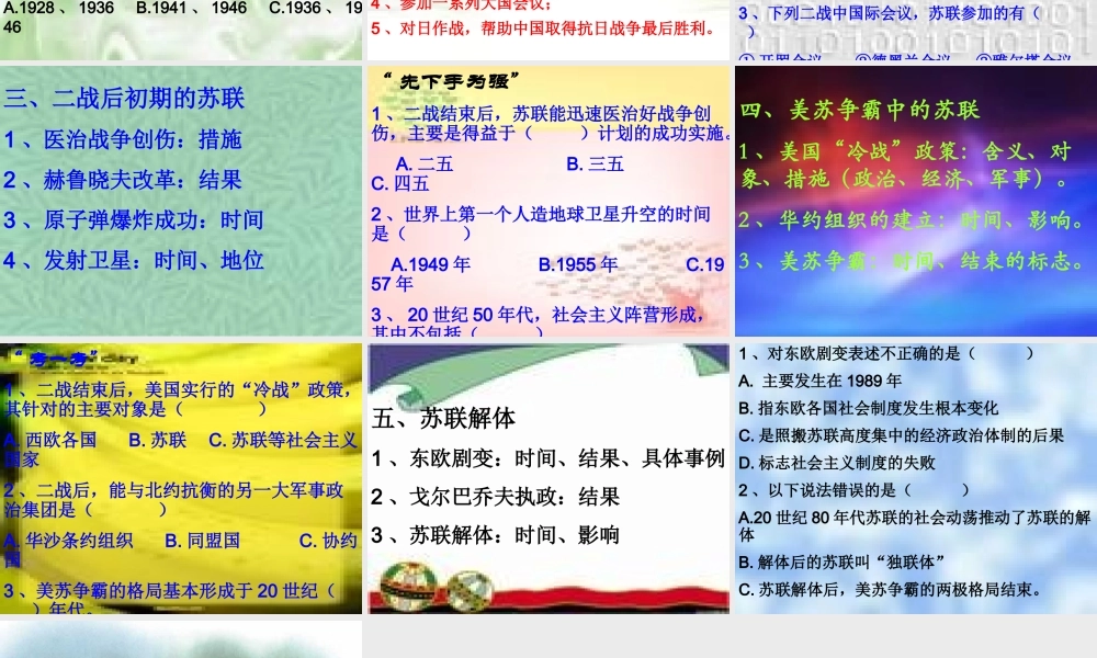 九年级历史苏联的历史的课件 新课标 人教版 课件
