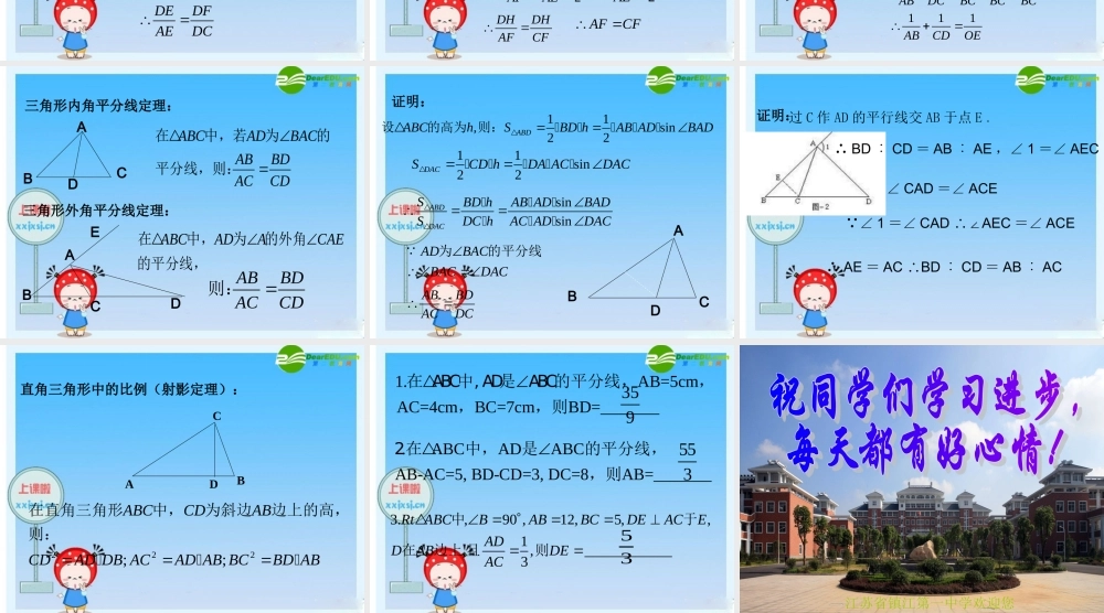 九年级数学(新高一)暑假辅导数学讲义 三角形内角和外角平分线定理课件 人教新课标版 课件