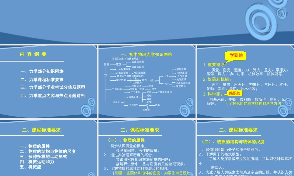 初中物理力学复习指导课件