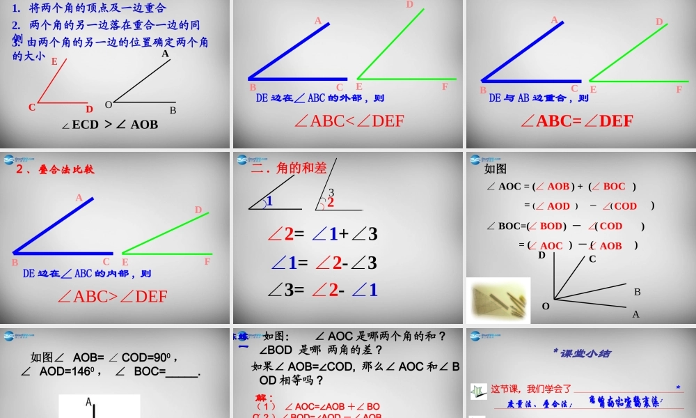 中学七年级数学上册(4.3.2 角的比较与运算)课件1 (新版)新人教版 课件