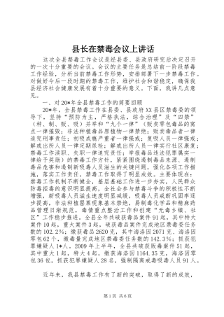县长在禁毒会议上讲话