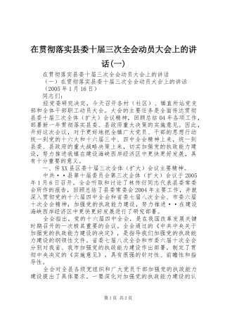 在贯彻落实县委十届三次全会动员大会上的讲话(一)