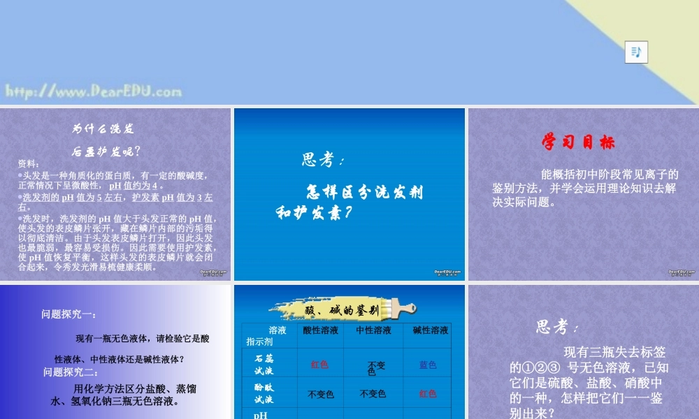 人教版初三化学常见离子的鉴别 课件