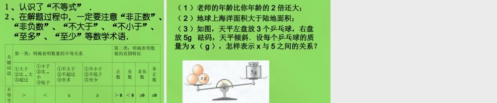 八年级数学下册(2.1 不等关系)课件4 (新版)北师大版 课件