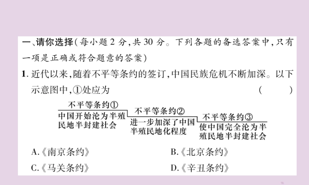 初中毕业学业水平考试模拟演练卷(1)中国近代史课件