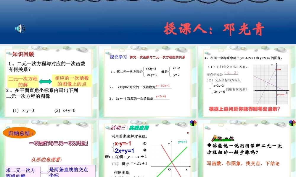 八年级数学一次函数与二元一次方程组说课课件新人教版 课件