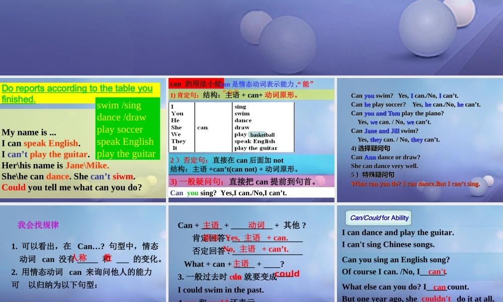 七年级英语下册 Unit 7 The Birthday Topic 2 I can dance and play the guitar Section D教学课件 (新版)仁爱版 课件