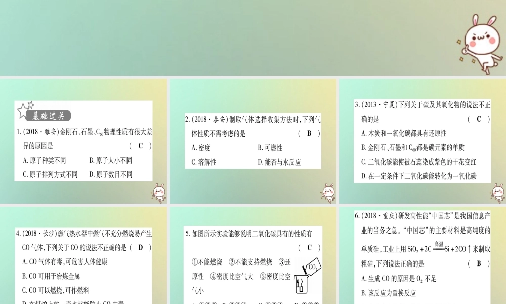 中考化学准点备考复习 第一部分 教材系统复习 第6讲 碳和碳的氧化物复习作业课件 新人教版 课件