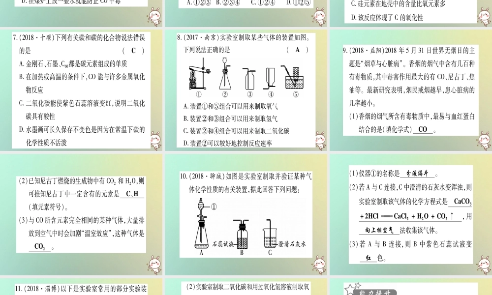 中考化学准点备考复习 第一部分 教材系统复习 第6讲 碳和碳的氧化物复习作业课件 新人教版 课件