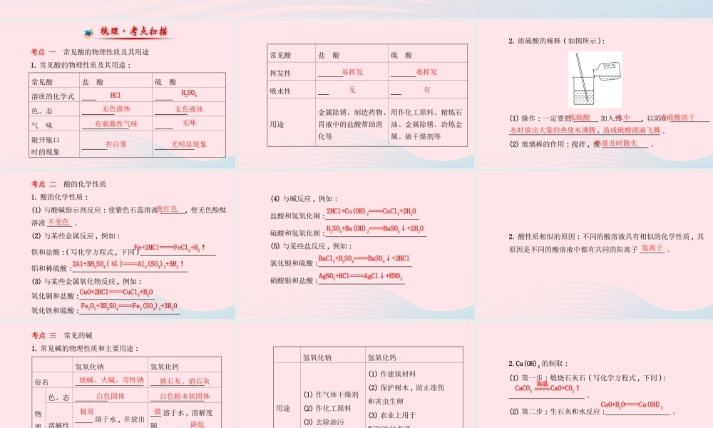 中考化学全程复习 第十单元 酸和碱 第1课时常见的酸和碱课件 新人教版 课件