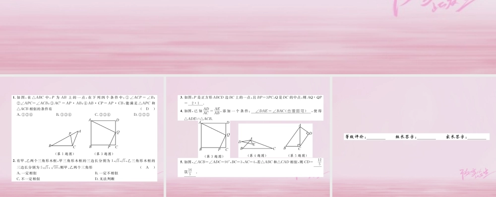 九年级数学上册 第23章 图形的相似 233 相似三角形 2332 相似三角形的判定(2)练习课件 (新版)华东师大版 课件