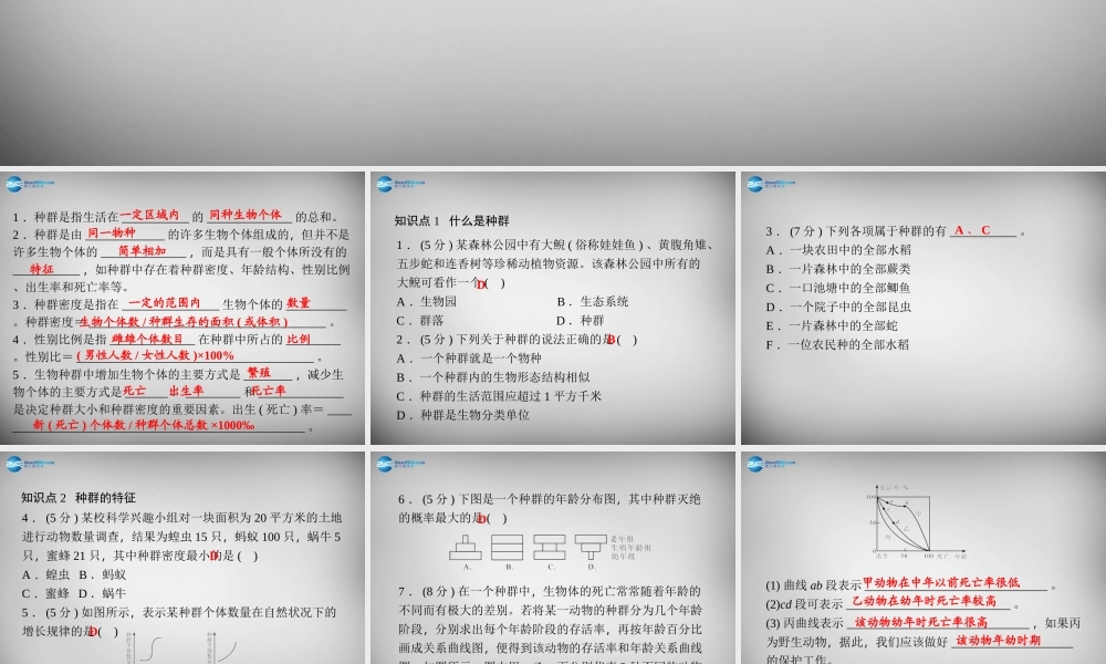九年级科学下册 221 种群特征习题课件 浙教版 课件